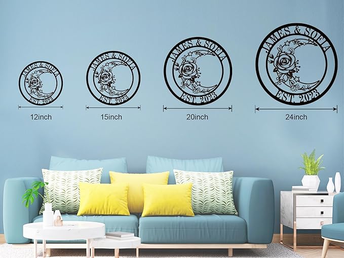 ENFODREAM Moon Metal Floral Art Decor Black Boho Large Floral Moon and Star Phase Wall Sign for Bedroom