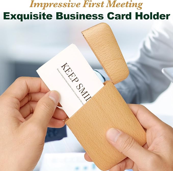 Yookin Wood Business Card Holder Wooden Magnetic Business Card Case Portable Simple (Beech Wood)