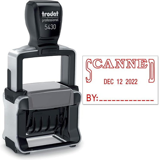 Trodat 5430 Professional Self-Inking Date Stamp with Scanned - Red Ink