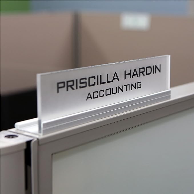 Printex Design - Personalized Office CUBICLE Name Plate & Sign. Modern Aluminum Holder - 4 Plate Colors (Frosted Translucent)
