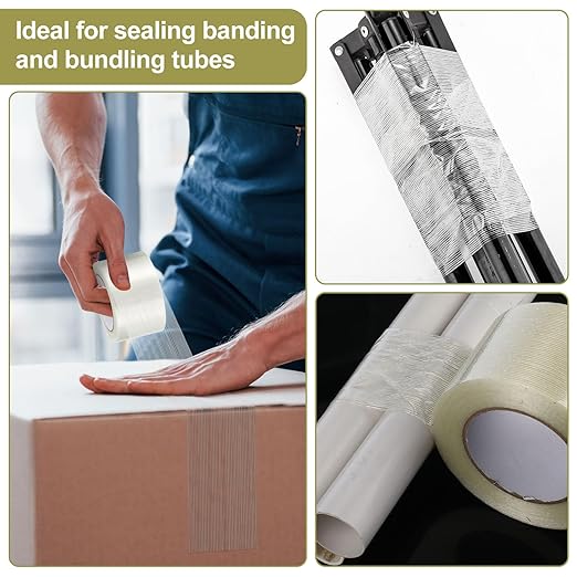 Treela 10 Rolls Filament Strapping Tape 3 Inch x 60 Yards Transparent Reinforced Fiberglass 5.5 Mil Heavy Duty Packing Shipping Tape for Sealing Binding Fixing