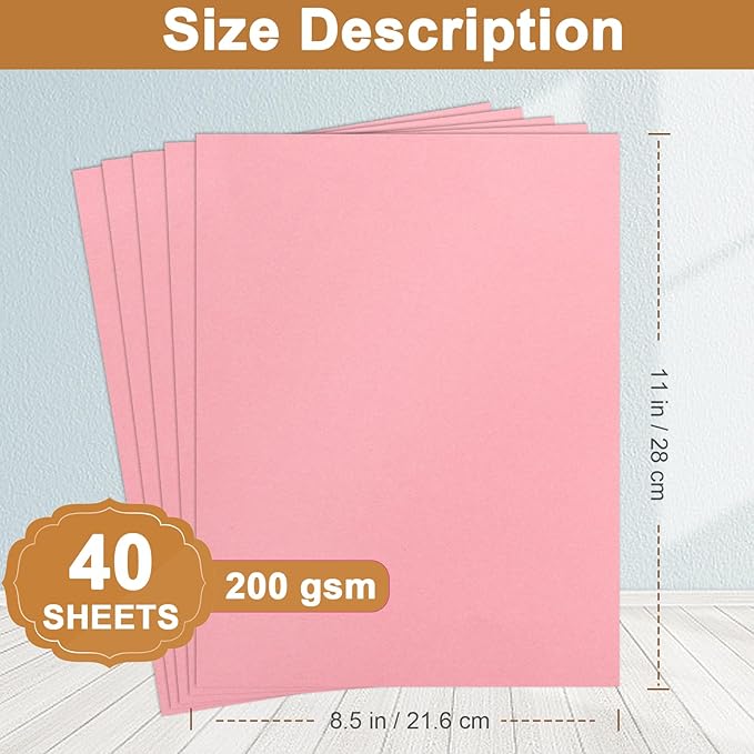 Silunkia 40 Sheets Candy Pink Cardstock 8.5 x 11 Craft Paper, 75lb Premium Heavyweight Paper Card Stock for Valentine's Day, DIY Cards Making, Greeting Cards, Party Decorations, Wedding Invitations