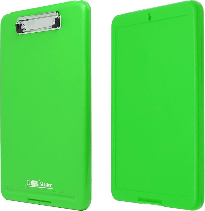Think2Master [3 Pack] Green Plastic Storage Clipboard. | 25% Heavier & Sturdier| Heavy Duty and Won’t Flex Like Other Brands (Compare The Weight). Storage Compartment Holds 150 Letter Sized Paper.