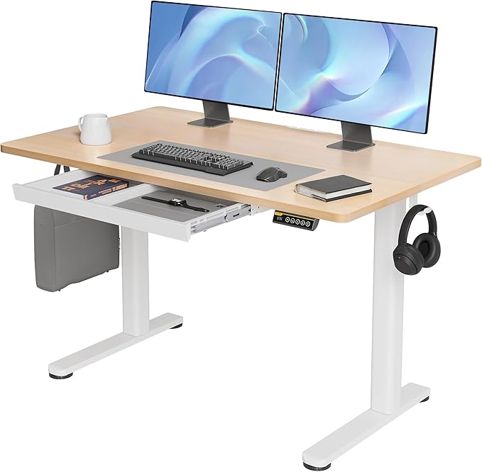 Claiks Standing Desk with Drawers, 48x24 Inch Stand Up Electric Adjustable Height Sit Stand Desk for Computer Workstation, Natural