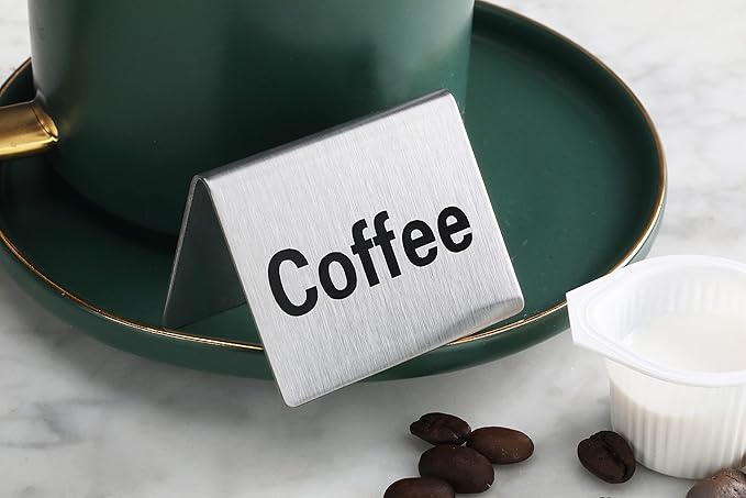 New Star Foodservice Stainless Steel Table Tent Sign (Silver (Coffee), 2 x 2-Inch (Set of 2))