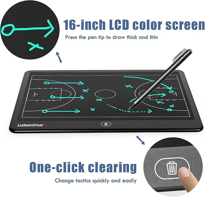 Electronic Basketball Coaching Board - 16 inch LCD BasketballTactics Board with Stylus Pen, Basketball Coach Essentials