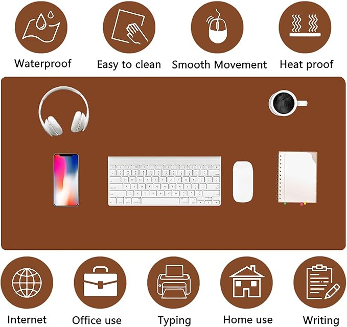 PU Leather Desk Pad Protector Gaming Mouse Pad Non Slip Desk Mat for Keyboard and Mouse Waterproof Desk Writing Pad for Office and Home Desk Accessories(Brown, 31.5 * 15.7)