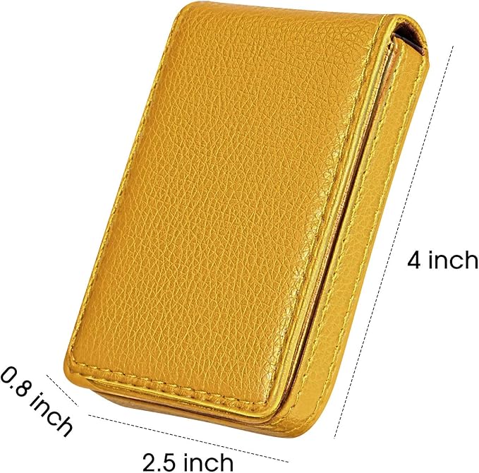 Outus 2 Pieces Business Card Holder, PU Leather Business Card Case Pocket Wallet with Magnetic Shut for Christmas Gift Men Women(Yellow and Pink,Classic)