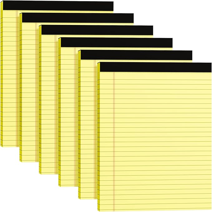 MSKKSM Legal Pads 8.5 x 11, 6 Pack Yellow Note Pads 8.5 x 11 Writing Pads, Wide Ruled Legal Notepads, Lined Pads of Paper Yellow Paper Pads, 30 Sheets Per Notepad for School, Home, Office, Business