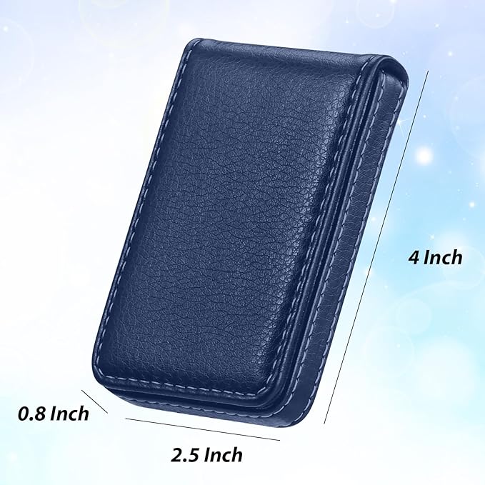 Outus 2 Pieces Business Card Holder, PU Leather Business Card Case Pocket Wallet with Magnetic Shut for Valentines Gift Men Women(Blue,Classic)