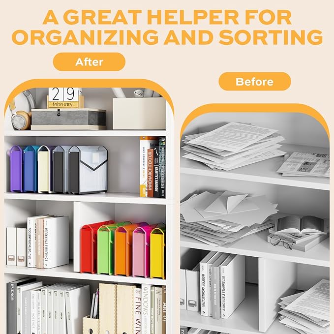 Deli 10 Pack Plastic Expanding File Folder, Folders for Documents with Snap Closure, Colorful File Folder Organizer, Transparent Accordion File Organizer, Large Capacity, Fit Legal/B4 Size, 9 Colors