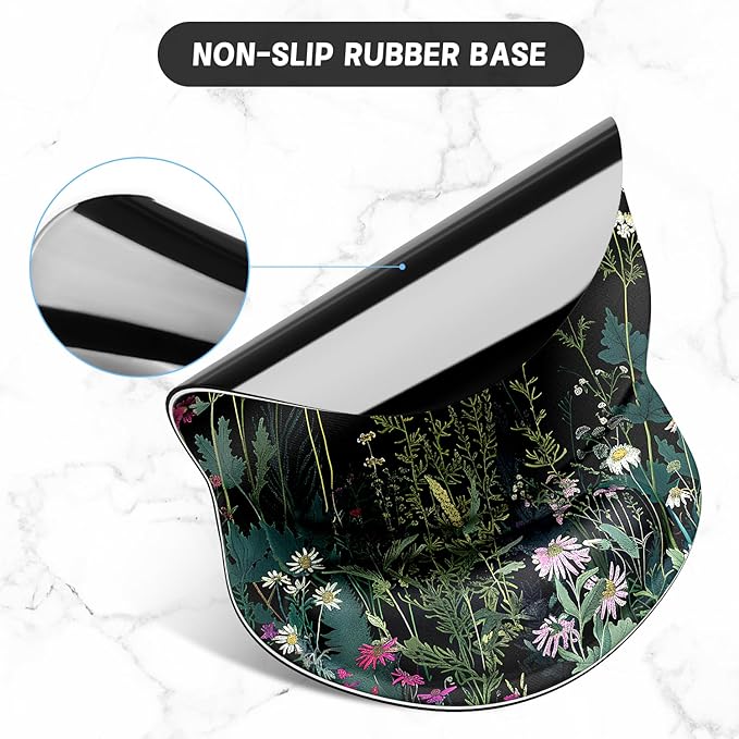 ITNRSIIET Ergonomic Mouse Pad with Gel Wrist Support Small Wrist Rest Smooth Surface Non-Slip PU Base Comfortable Office Supplies Pain Relief, 8.7 x 7.2 inches, Pretty Flowers