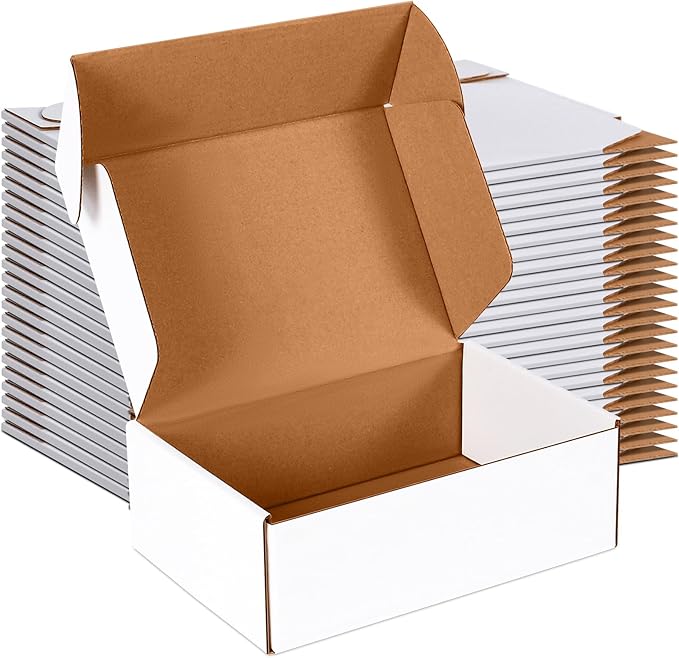 JOWLOT 9x6x3 inch Small Shipping Boxes Set of 25, White Corrugated Cardboard Box Literature Mailer for Mailing Packing Moving and Storage