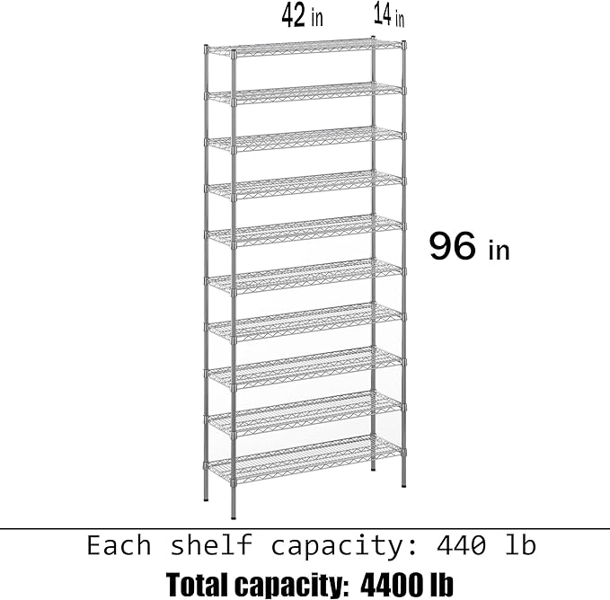 Regal Altair 14" Deep x 42" Wide x 96" Height Wire Shelving Kit | 10-Tier | NSF Commercial Storage Rack Unit