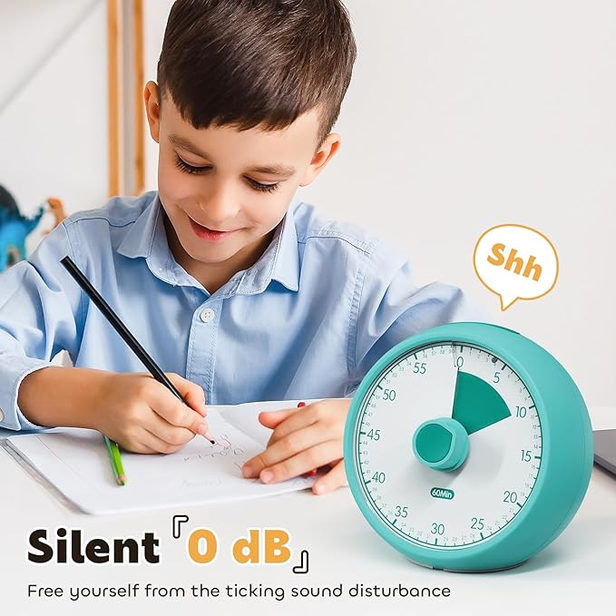 Visual Timer for Kids 60-Minute - Countdown Timer with Optional Alarm, Focus Tool for ADHD & Autism, Time Management for Homework, Chores, Office, Kitchen, Teaching & Study Routines (Green)