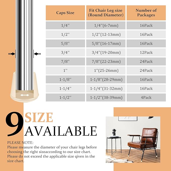 1-1/8" Round Rubber Chair Leg Tips Caps, Chair Leg Floor Protectors, Non-Slip Chair Leg Caps, Stool Leg Protectors Cap, Folding Metal Chair Leg Tip Replacement (White, 16 Pack)
