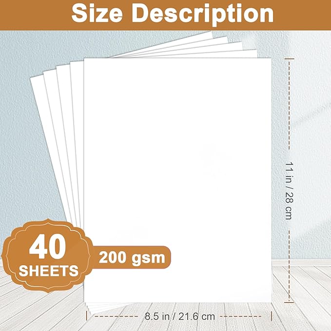 Silunkia 40 Sheets White Cardstock 8.5 x 11 Printer Paper, 75lb White Paper Card Stock for DIY Card Making, Thank You Cards, Business Cards, Wedding Invitations, Certificates, Menus