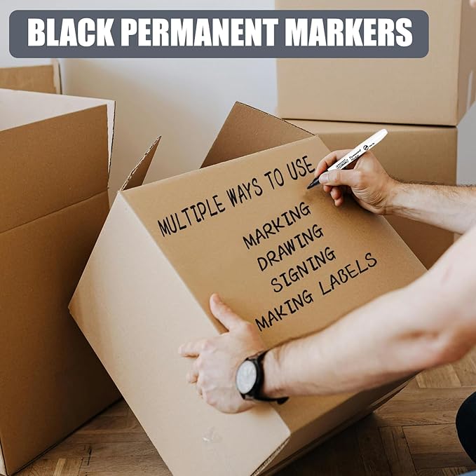 Duchong Black Permanent Markers, 30 Count Permanent Markers Bulk, Quick Drying Marker, Waterproof, Smooth, Durable, Works on Packing, Wood, Glass for Kids Adult Doodling, Marking