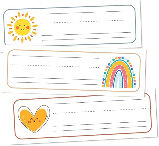 30 Name Tags for Classroom Cubbies, 3x9 in Rainbow Sunshine Name Plates for Desks, Classroom Must Haves for Teachers Elementary - A03