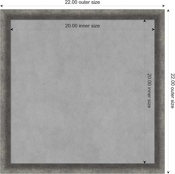 Amanti Art Grey Framed Magnetic Board 22x22 Medium Vision Board for use with Magnets, 100% Metal Sheet to Display Items as Office Decor or for Home Organization in mudroom, Kitchen or Kids Room