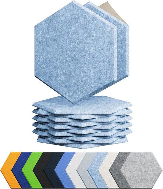 Amantech 12 Pack Acoustic Panels Self Adhesive Sound Proof Foam, High Density Sound Acoustic Foam Panel, 12X10.23X0.4 Inch Hexagon Wall Panels in Home,Office,Reccording Room,Studio(Light Sky Blue)