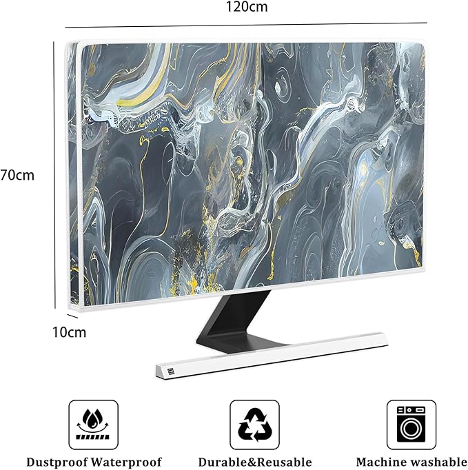 Baocicco Gray Gold Marble Waterproof 50, 51, 52 Inch TV Dust Cover Anti-Static Dustproof Protective Aesthetic Texture Screen TV Covers Full Body Cover for Television Screen Desktop PC LED LCD OLED