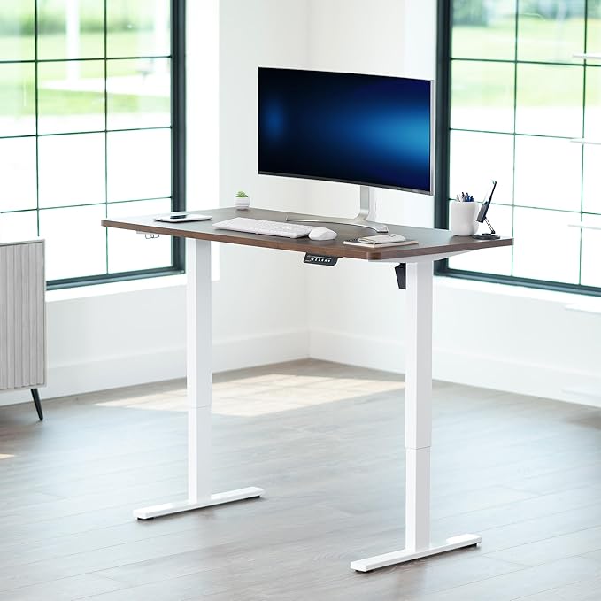 VIVO Electric 55 x 28 in Standing Desk, Memory Height Adjustment, 1B Series, Holds 220 lbs, One-Piece Rustic Vintage Brown Top, White Frame, DESK-KIT-1W55N