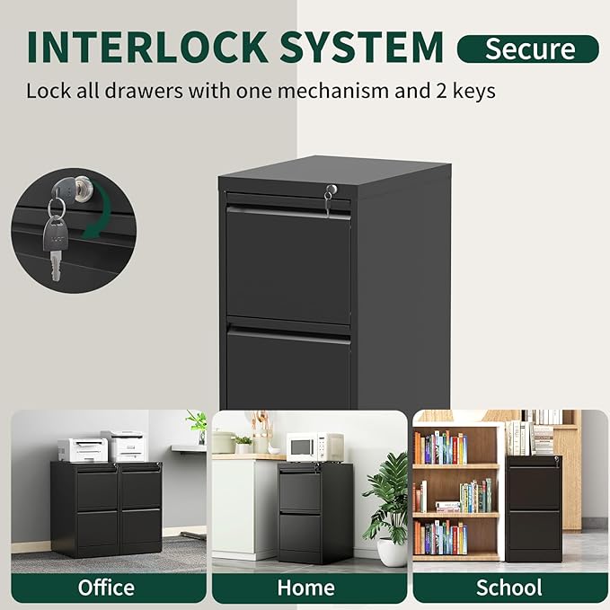 Yukimo 5 Drawer File Cabinet with Lock, Vertical Filing Cabinets for Home Office, Locking File Cabinet Hanging Files for A4/ Legal/Letter, Require Assembly, Black