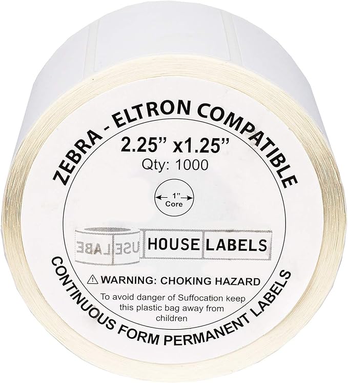HOUSELABELS 2.25" x 1.25" Address Labels on 1" Core Compatible with Zebra and Rollo Printers, 50 Rolls / 1,000 Labels per Roll