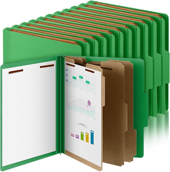 Skyygemm 36 Pcs Classification Folders Letter Size, 3 Divider Pressboard File Folder with Fasteners, Expanding File Organizer Bulk for School Teachers, Office Employee, Coworker, Staff (Green)