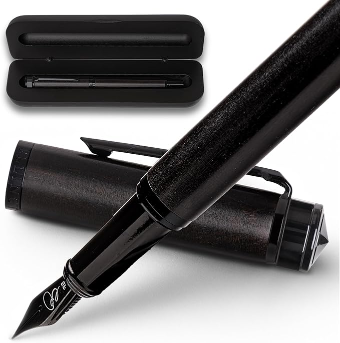 Ellington Pens Luxury Wood Fountain Pen Set – Fine Nib - Includes 6 Ink Cartridges, Wooden Pen Gift Box, Ink Converter - Wood Pen For Writing, Calligraphy, Journaling, Drawing (Ebon Elegance)