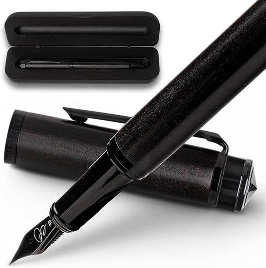 Ellington Pens Luxury Wood Fountain Pen Set – Extra Fine Nib - Includes 6 Ink Cartridges, Wooden Pen Gift Box, Ink Converter - Wood Pen For Writing, Calligraphy, Journaling, Drawing (Ebon Elegance)