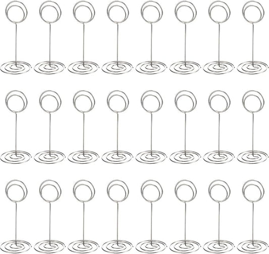 TecUnite 24 Pieces 3.35 Inch Table Number Holder Place Card Photo Holder Picture Name Menu Clips Memo Cards Stand for Wedding Reception Anniversary Birthday Party Centerpieces (Silver)