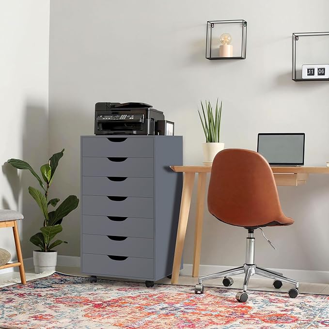 Naomi Home 7-Drawer Grey Dresser with Lockable Casters, Smooth Gliders, and Spacious Top - Sleek Storage for Bedroom or Office