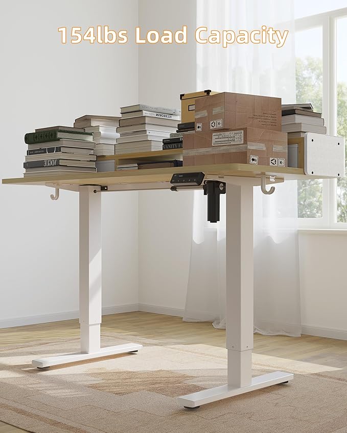 YIHAYO Electric Standing Desk with Drawers, 40 x 24 Inches Adjustable Desk with Storage Shelf, Stand Up Desk with Splice Board, Computer Table for Home Office, White Frame/Natural Top