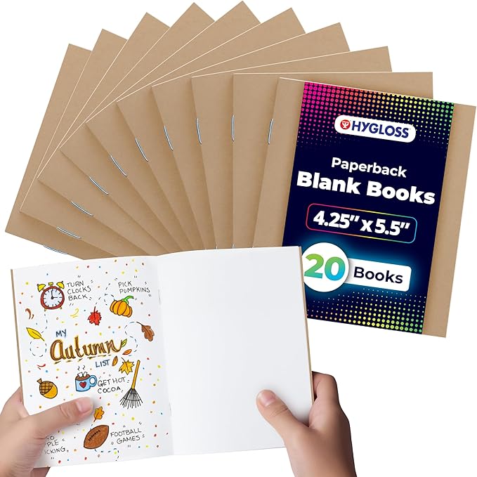 Hygloss Blank Books - Bulk 20 Pack – 4.25" x 5.5" A6 Kraft Paperback Blank Books for Kids to Write Stories, Doodle, Arts & Crafts – Plain Drawing Sketchbook, Unlined Journal, Notebook Without Lines