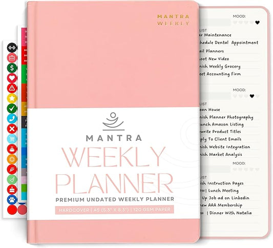 Mantra Planner 2026 Planner, Daily Journal & Gratitude Journal All-In-One with To Do List, Self Care Prompts & Habit Tracker - 5.8 x 8.3 - Pink