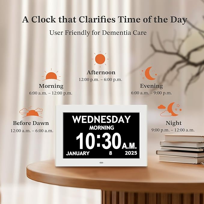 10.1'' Digital Clock, 1280*800p HD Extra Large Display, Dementia Clock For Seniors, 10 Reminders & 6 Alarms, Auto Dimming & DST, Remote Control, Digital Clock With Date, Time, Day Of Week, White
