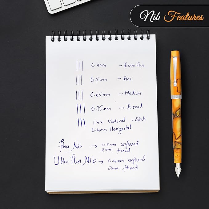 FPR Himalaya V2-Chrome Ultra Flex Nib Pen - Twist-Style Converter Filled Calligraphy Pens for Writing-Fancy Pens for Men & Women - Flex Fountain Pen w/Metal Clip & Cap Ring (Saffron Orange Acrylic)