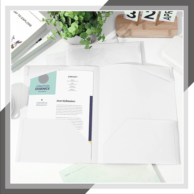 Henoyso 18 Pcs Plastic Folders with Clear Front Pockets Heavy Duty File Folders with 2 Pockets and Card Slot for Student Communication School Office Presentation Report (White)