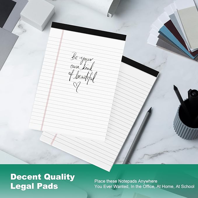 Roneky Legal Pads 5x8 Inch, 4 Pack, Narrow Ruled, 5x8 White Legal Pad, Mini Double-Sided Printing Notepad Perforated Note Pads 5x8 Lined Paper, Lined Writing Pads for Office Home School, 30 Sheet/Pad