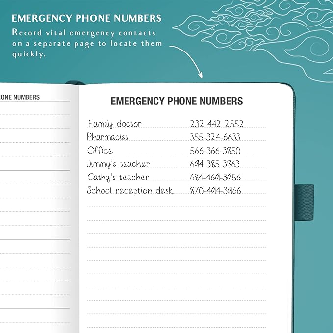 Legend Planner Address Book with Alphabetical Tabs –Telephone Contacts Book for Phone Numbers, Addresses, Passwords, Medium (Dark Teal)