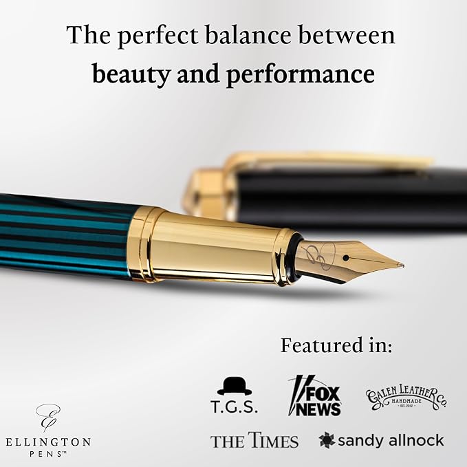 Ellington Pens Luxury Fountain Pen Set - Smooth Medium Nib - Includes 3 Ink Cartridges, Refillable Ink Converter, Gift Box -Fountain Pens For Writing, Calligraphy, Journaling, Sketching (Urban Hunter)