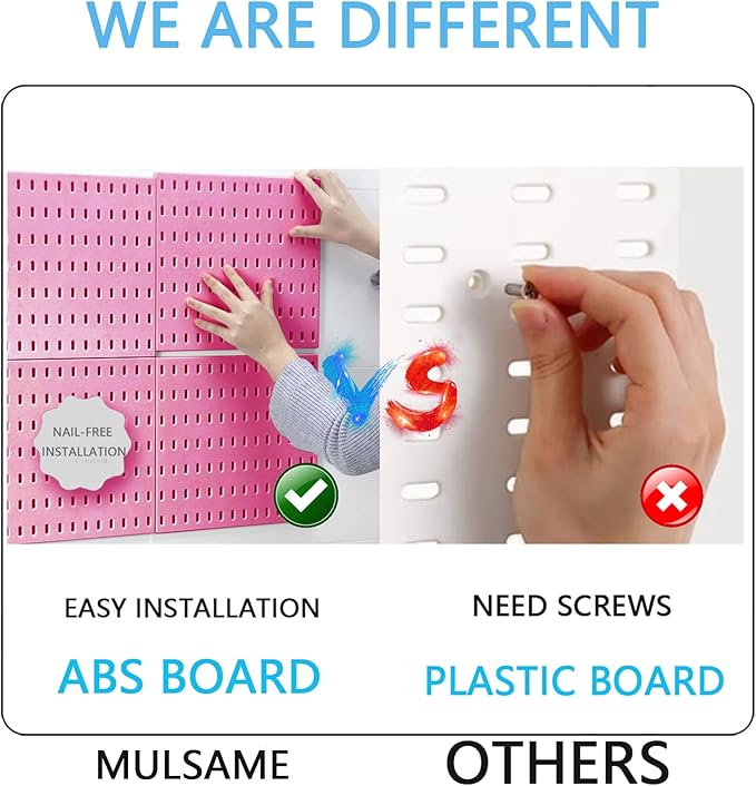 MULSAME Pegboard Combination Kit, 25.2" x 25.2" Wall Mounted Storage Set with 4 Pegboards & 20 Accessories Hanging, Peg Boards Organizer
