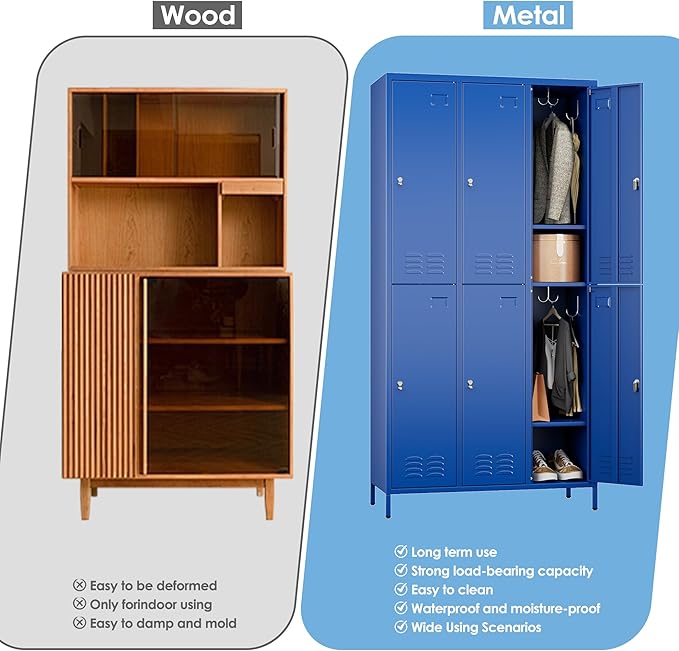 SUPEER 6 Doors Metal Locker for Employees with 18 Hooks and Business Card Holder,Metal Locker with Ventilation Holes for School Garage Office Gym Home,Assembly Required,Blue