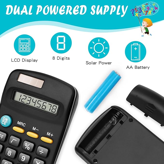 Riccioney 24 Pack Basic Mini Calculators - 8 Digit Display, Solar Battery & AC Power, Handheld for Office, School & Home