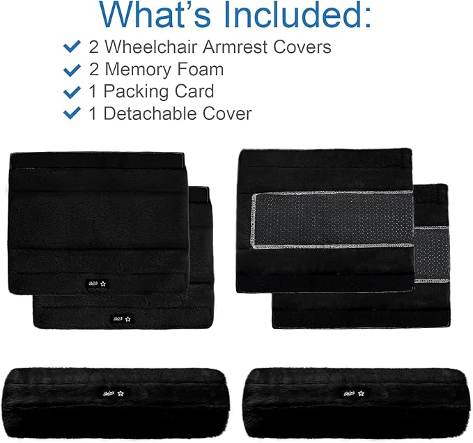 SPRING SEAON Wheelchair Armrest Covers 2 Pack Soft Memory Foam Wheelchair armrest Pads Wicking Washable for Office Transport Chair (Black)
