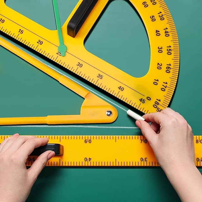 Magnetic Geometry Tool, Protractor, Triangle Rulers Easy Attachment Blackboard Measurement Kit, Teacher Board Protractor Multi-Purpose Kit Large Teaching Aids (Three-Piece Set)