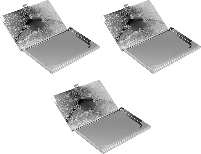 Stephanie Imports Set of 3 Slim & Minimalist Metal Business Card Holder Unisex Case (Silver Victorian)