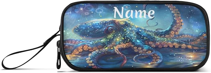 BOENLE Custom Octopus Galaxy Pencil Case Box Boys Girls Personalized Name Large Pencil Pouch Stationery Pen Bag Organizer for Kids Adults School Office